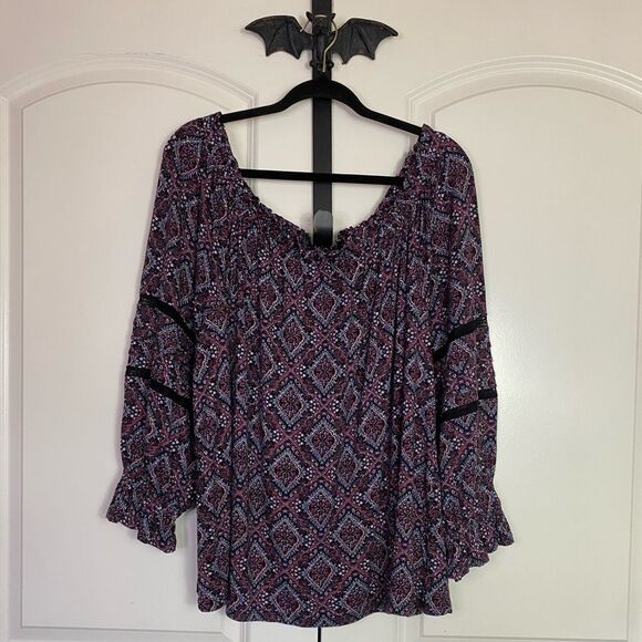 Lane Bryant Peasant Top Floral Print Ruffle Cuffs, Stretchy, Soft NWT 14… - Picture 2 of 11